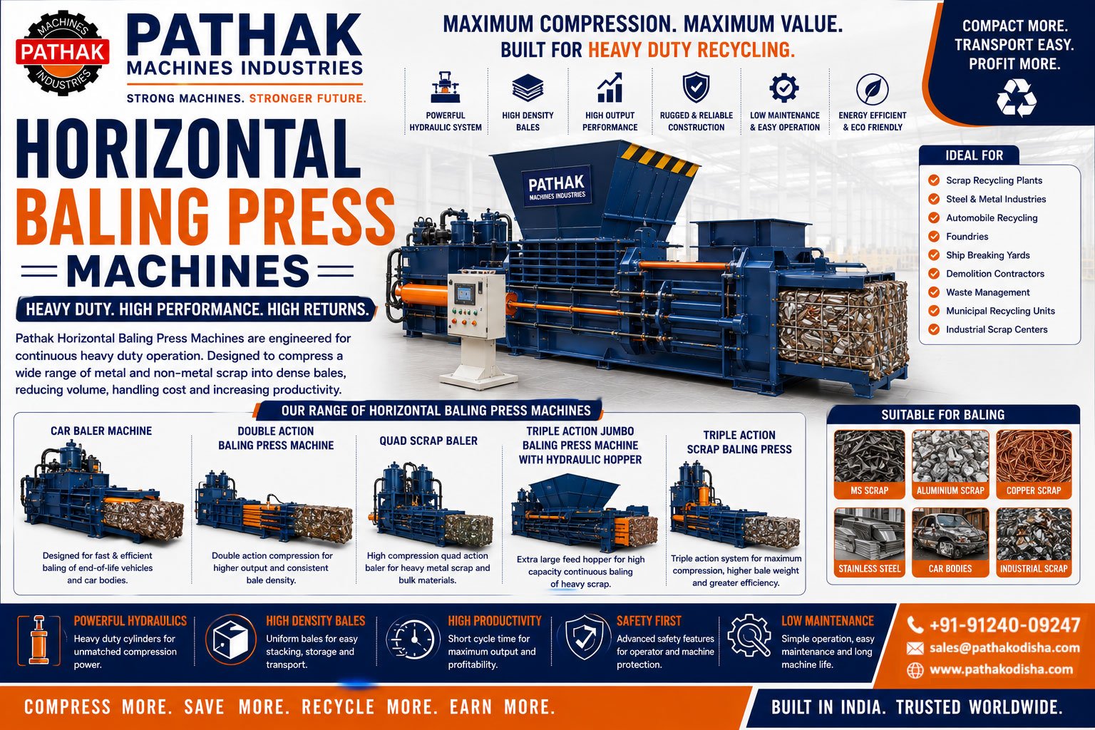 Heavy Duty Horizontal Baling Press Machines for Efficient Scrap Compaction